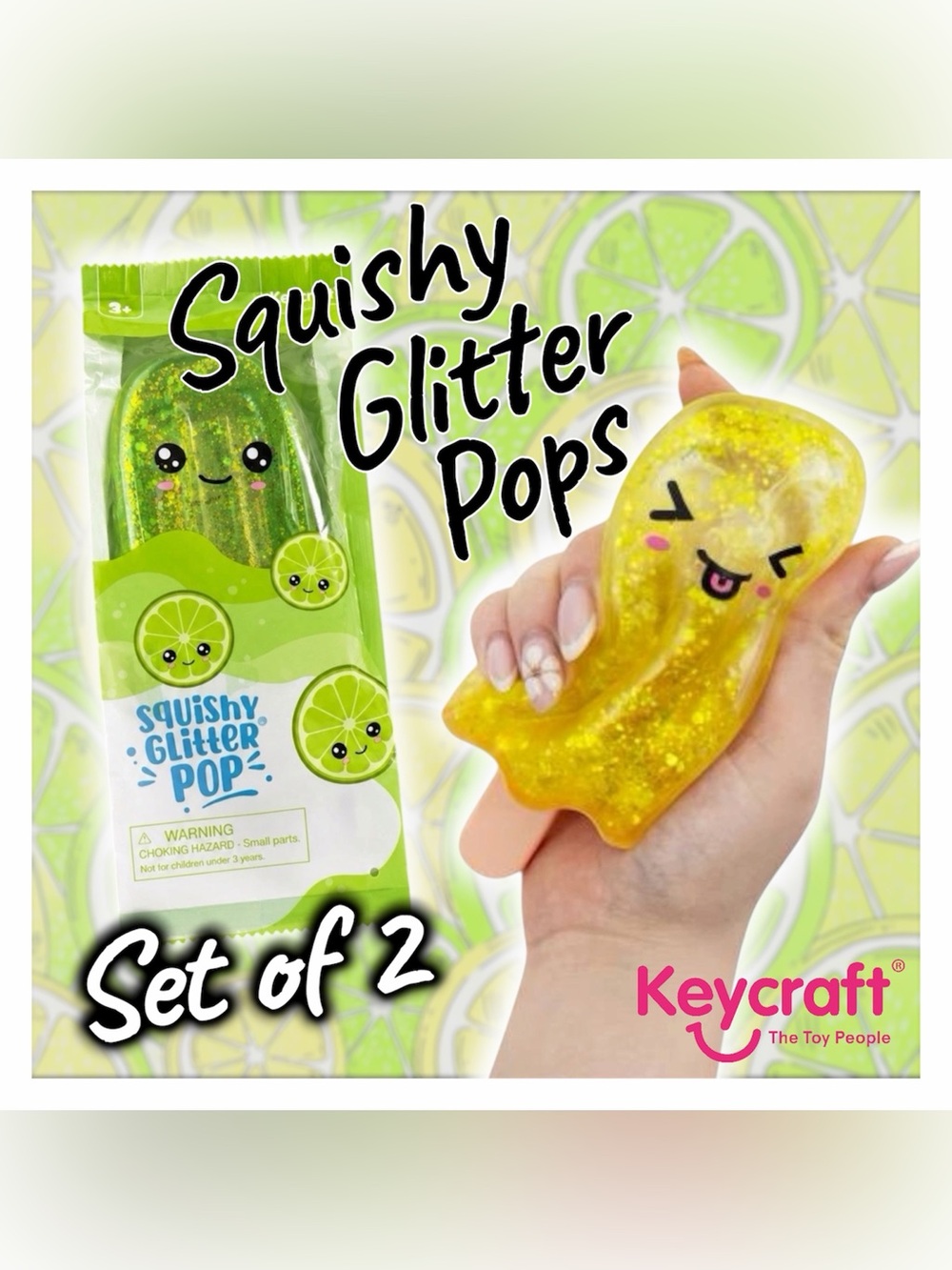 Viral Keycraft Squishy Glitter Pop Bundle: SET OF 2 | 💚 Lime | 💛 Lemon |